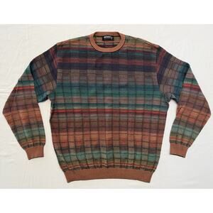 St. Croix Shop Multicolored Plaid Design Long Sleeve Knit Sweater Men’s XL Vntg